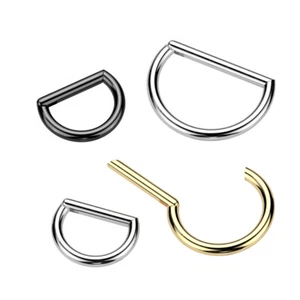 IMPLANT GRADE TITANIUM Segment Ring Upper Ear Earring Hoop D Shape Clicker G23 - Picture 1 of 4