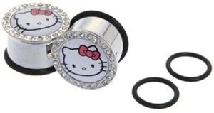 Hello Kitty O-Ring with CZ Gems Surgical Steel Gauges/Plugs/Tunnels A/2/2/26 - Picture 1 of 1