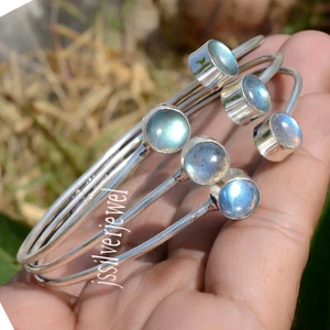 Blue Fire Labradorite Gemstone 925 Sterling Silver Wife Birthday Gift Bangle - Picture 1 of 5