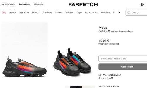 "PRADA $1.200 Sneakers ""COLLISION CROSS"" in pelle nera 8 US (7 IT)