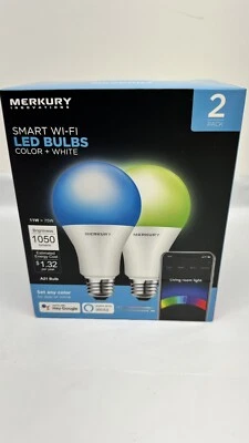 Merkury Innovations Dimmable 75W Equivalent Wi-Fi Smart Bulb, Color, (2 Pack) - Image 1 of 4