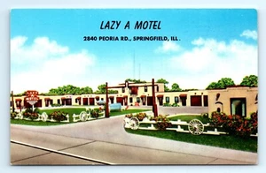 Vtg IL Postcard Lazy A Motel Springfield Illinois RT 66 Unposted Route - Picture 1 of 2