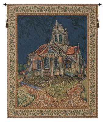 Vincent Van Gogh's Church of Auvers, Belgian Woven Art Tapestry - Image 1 of 4