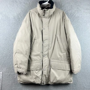Eddie Bauer Goose Down Coat Mens Large Beige Puffer Jacket Chore Pockets Outdoor - Picture 1 of 11