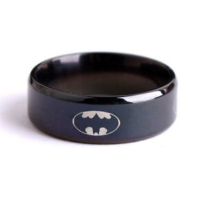 Fashion  Black Titanium Men Boy Batman &Superman Symbol  Stainless Steel Ring