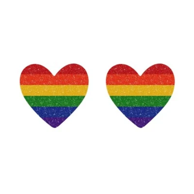 INKING HOUSE 2 x LGBT RAINBOW Heart Flag Temporary Tattoo glitter effect lesbian gay pride