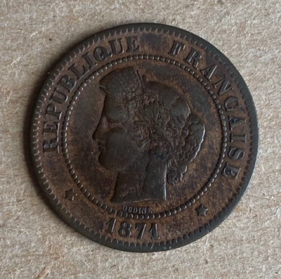 France, 5 Centimes, 1871-A, KM821.1 - Image 1 of 2