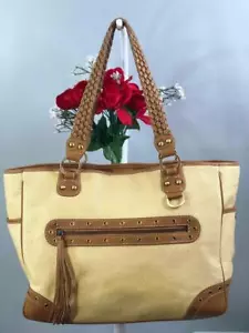 RAFE Straw Brown Leather Trims Woven Straps Large Shoulder Tote Bag - Picture 1 of 9