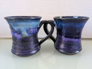 Vintage Handarbeit lila blau rot Tropf Keramik Kaffeetassen Menge 2 (B) - Bild 1 von 9