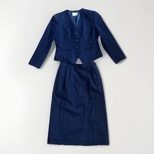 Vintage PENDLETON Navy 100% Virgin Wool Blazer Skirt Suit Women's size 8 - Picture 1 of 11