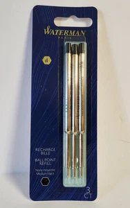 Paquete de 3 recargas de bolígrafo Waterman genuino negro mediano 12757-2 París Francia nuevo - Imagen 1 de 3