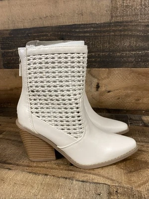 Botines Just Fab Karen para mujer talla 5,5 marfil con cremallera trasera al tobillo tacón bloque Foto 1 de 4