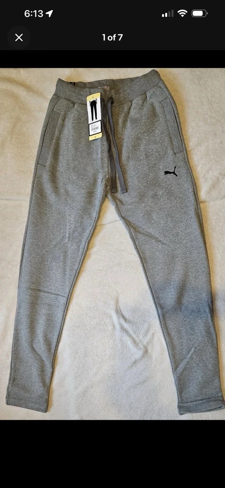 Мужские флисовые тренировочные штаны PUMA *маленькие* с логотипом средние светло-серые - Изображение 1 из 4