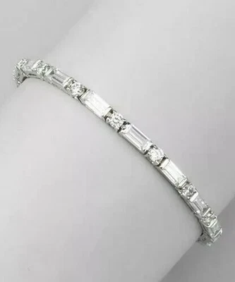 Brazalete Tenis Moissanite Real 6Ct Redondo y Baguette Chapado en Oro Blanco 14k Foto 1 de 4