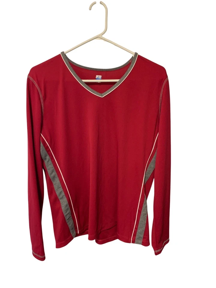 SJB Active Womens Size XL Long Sleeve Pull Over VNeck Long Sleeve Shirt Pink Gra - Image 1 of 3