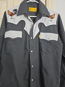 Western Rooster Pearl Snap Button Shirt Mens Sz 36 Pockets Black/White - Picture 1 of 9