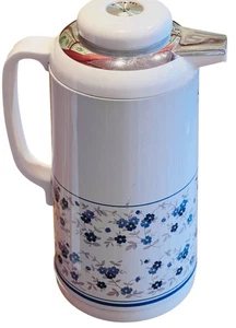 Vintage Blue & White Thermal Coffee/Tea Server/Carafe! Vacuum Easy Handling - Picture 1 of 16