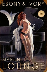Ebony and Ivory Lounge Greg Hildebrandt Pin Up Metal Sign - Picture 1 of 1