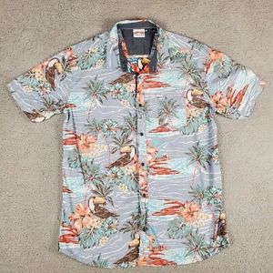 Ron Jon Surf Shop Mens Hawaiian Shirt XXL Toucan Hibiscus Chambray Reverse Print - Picture 1 of 12