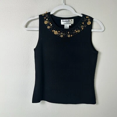 Joseph A Top Sin Mangas Petite S Negro Metal Bling Pullover Viscosa Artístico Foto 1 de 4