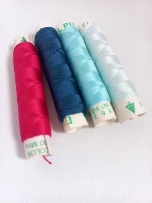  4 x VINTAGE EL PINO 100% SILK SEWING THREAD AQUA GREEN, BLUE, FUCSHIA 30m. each - Image 1 of 4
