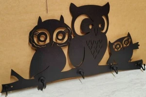 Owl Family Coat Rack Metal Art w/ 5 Hooks - Picture 1 of 2