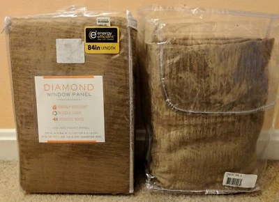 NOVO CONJUNTO 84" Cortinas de Janela Diamante - 2 Cortinas de Painel de Bolso Marrom Caramelo Bronzeado - Imagem 1 de 3