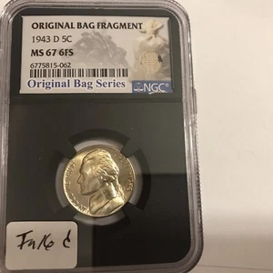 1943-D 5c Jefferson Nickel - NGC MS67 6FS w/ Ink - Picture 1 of 2