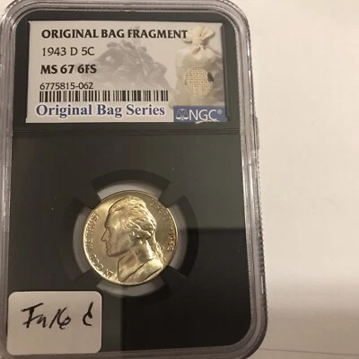 1943-D 5c Jefferson  Nickel - NGC MS67 6FS w/ Ink - Image 1 of 2