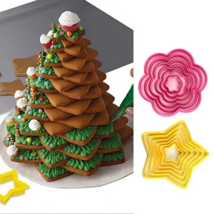 6PC Cake Cutter Mold Biscuit Sets 3D Decorating Tools Christmas Tree Cookie - Picture 1 of 16