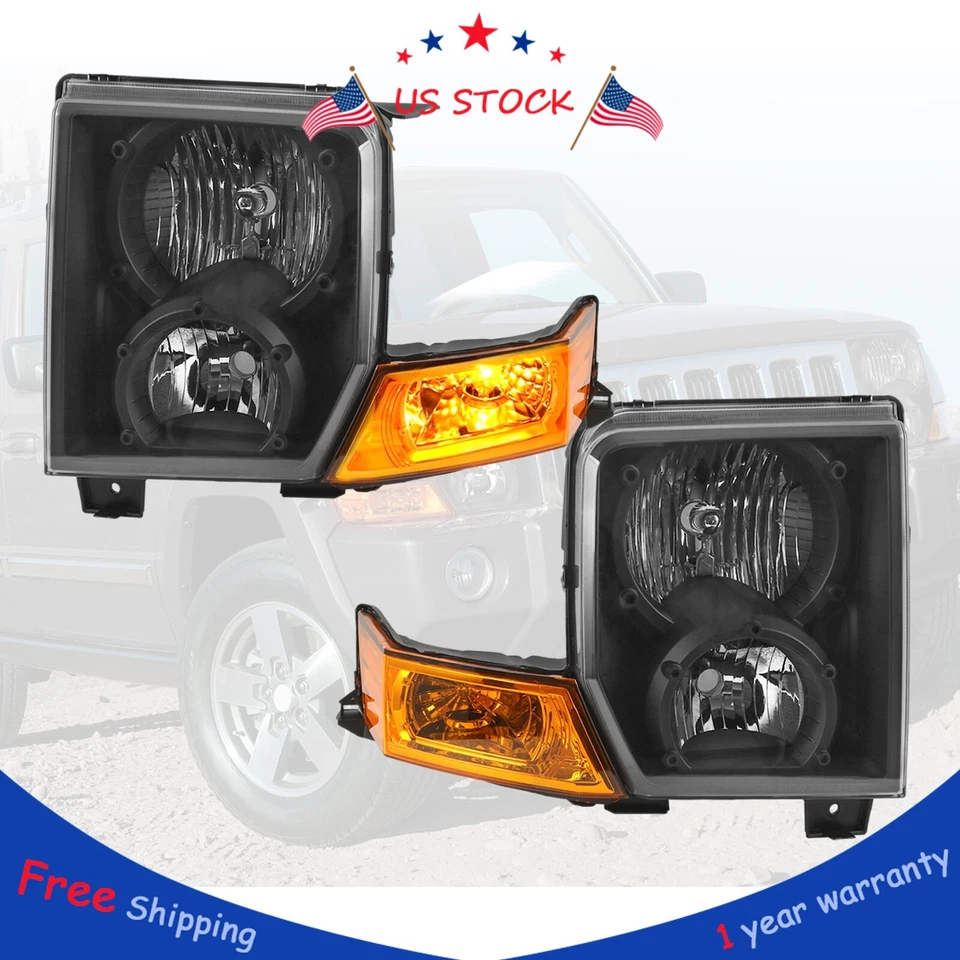 Black Crystal Headlights Fits 2006-2010 Jeep Commander 9023231 Foto 1 de 4