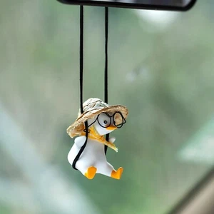 Car Pendant Cute Swing Duck with Glasses Rear View Mirror Decoration Ornament - Picture 1 of 8