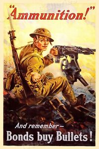 1918 « Munitions ! » Affiche de prêt de guerre style vintage Première Guerre mondiale - 20x30