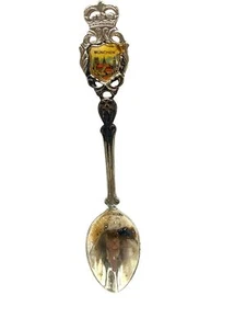 Antique Silver Souvenir Spoon With München Enamel Crest & Ornate Crown Handle - Picture 1 of 3