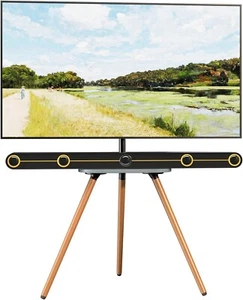 Easel TV Stand for 43-65" TV, Swivel Tripod, Wooden Tray, Max Load 35KG - Picture 1 of 9
