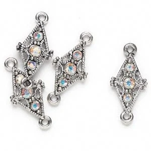 4 Antiqued Silver Links Made with Aurora Borealis Clear Swarovski Crystals * - Picture 1 of 1