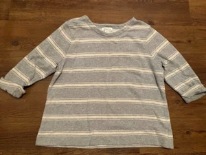 Coldwater Creek Weekend Sweatshirt Women’s Size XL 16 Gray & White Stripe Cotton - Picture 1 of 4