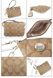 NWT COACH F50142 Khaki/Gold Peyton Signature Small Wristlet - Picture 1 of 6