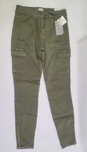 Sneak Peek Mid Rise Olive GreenSkinny Cargo Jean W/ Ankle Zip Women's - Picture 1 of 9