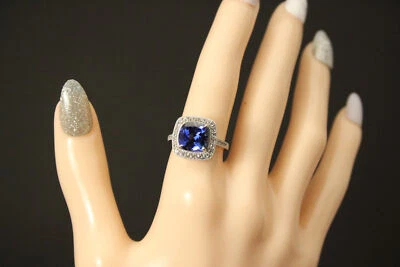 Blue Sapphire & White Topaz 14K White Gold Halo Ring size 5.25, 3.5g (RIN9417) - Image 1 of 4