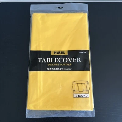Cubierta de mesa redonda de plástico amarillo Amscan 84 pulgadas suministros de fiesta decoraciones Foto 1 de 2