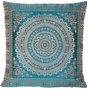 Handgewebter indischer Banarasi Seide Deko-Kissenbezug in Türkis – 40 x 40 cm - Bild 1 von 2