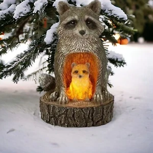 Mom and Baby Rustic Raccoons Solar Powered LED Outdoor Decor Garden Ligh - Picture 1 of 7
