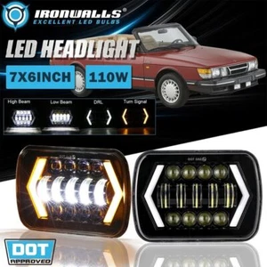 For 1981-1986 Saab 900 Pair 7x6" LED Headlights DRL Turn Signal Hi-Lo Beam Lamp - Picture 1 of 12