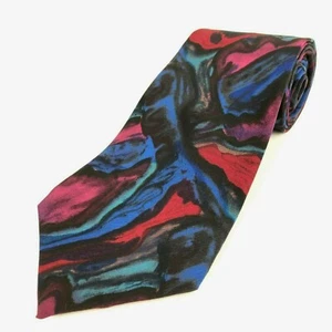 J Garcia Men's Short Silk Tie Abstract Red Blue Black Purple 3 7/8" W x 55 3/4 L - Picture 1 of 12