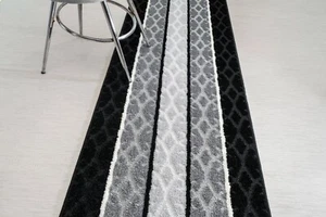 Custom Size Hallway Kitchen Runner Rug, Non Slip Backing, Black-Grey-Silver - Picture 1 of 5