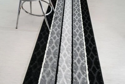 Custom Size Hallway Kitchen Runner Rug, Non Slip Backing, Black-Grey-Silver - Image 1 of 4