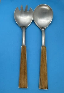 VTG MCM STAKO Sweden Stainless Flatware Teak Handle Serving Spork & Spoon 8-3/8" - Picture 1 of 5