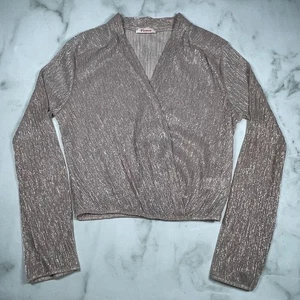Vivace Damen schimmerndes glitzerndes Wickel-Crop-Top Langarm taupe US-Größe S - Bild 1 von 8