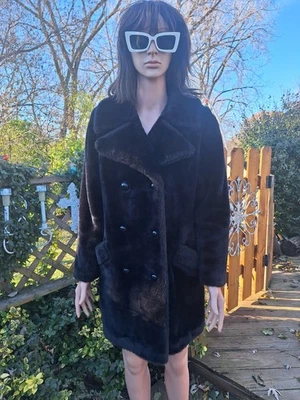 True VTG Mid-century MOD 1960s 1970s UNION  MADE Black Faux Fur Car Coat S / M - Image 1 of 4